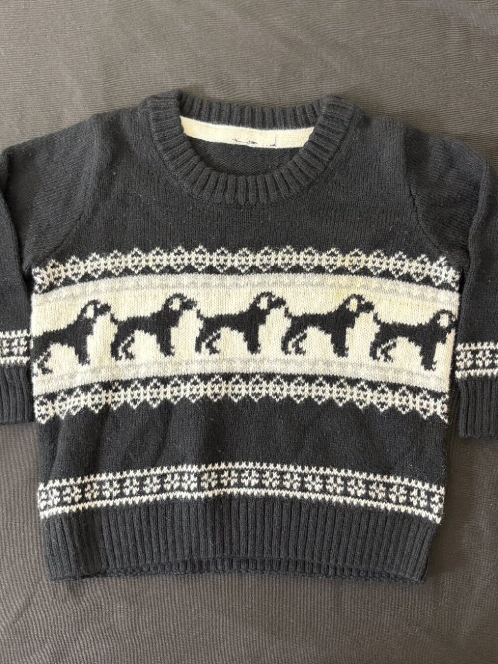 Janie and Jack Black White Dog Fair Isle Crewneck Sweater Kids Est 3T - Picture 2 of 4